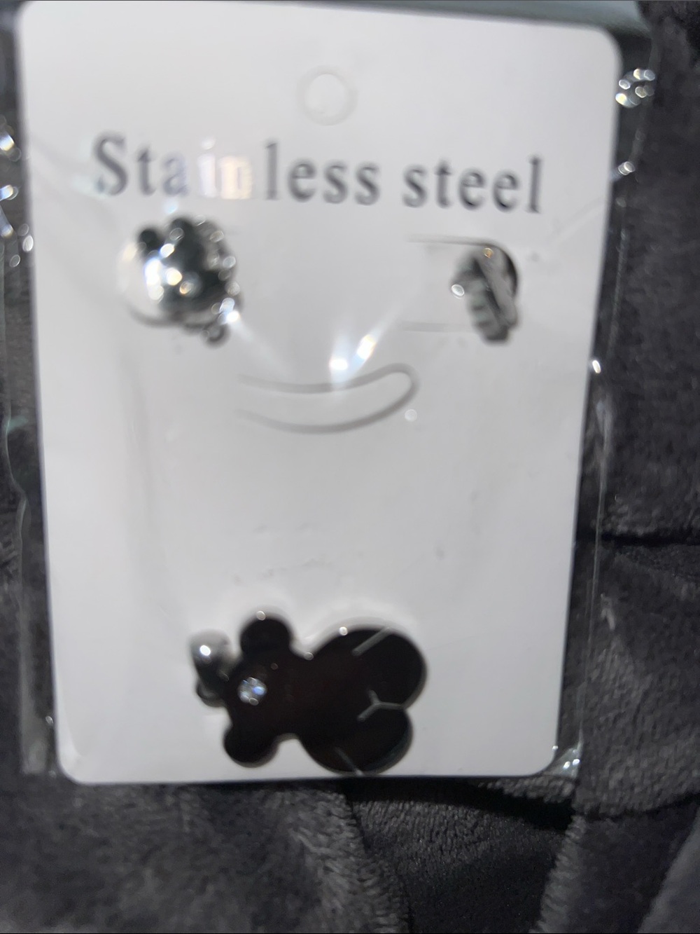 Stainless Steel Silver Teddy Bear Earrings - Unbranded